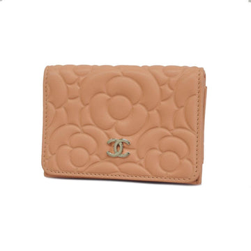 CHANEL Tri-fold Wallet Camellia Lambskin Shell Pink Women's