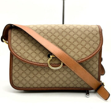 CELINE Shoulder Bag Macadam Pattern Round Hardware Beige Leather Women's  ITG5DTQM3QBC