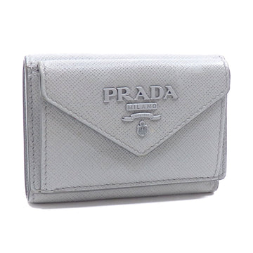 PRADA Trifold Wallet Women's Gray Saffiano Leather Compact C2225009