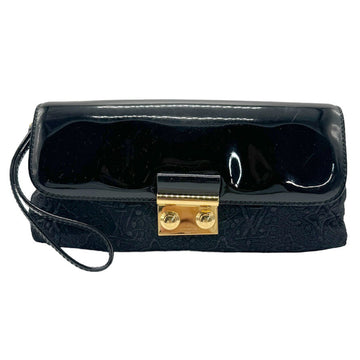 LOUIS VUITTON Clutch Bag Monogram Pochette Dentel Satin Patent Leather Black Women's M40616 z1097