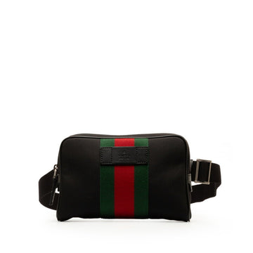 GUCCI Sherry Line Waist Pouch Body Bag 630919 Black Red Canvas Leather Women's
