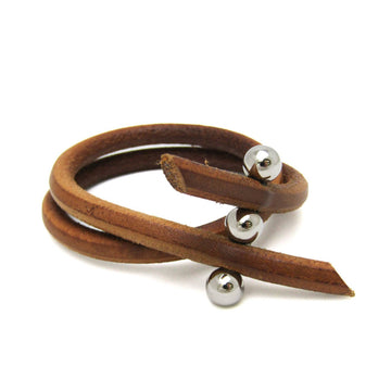 HERMES Roulette Hill Leather,Metal Bangle Brown,Silver