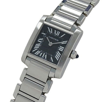 CARTIER Tank Francaise Watch for Women, SM, Asia Limited Edition, Quartz, Stainless Steel, SS, W51026Q3, Silver, Black, Polished