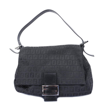 FENDI Zucchino Mamma Bucket Nylon Canvas Handbag Black Women's
