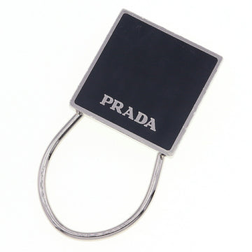 PRADA Keychain M715 Black Silver Metal Keyring Square Men's Women's