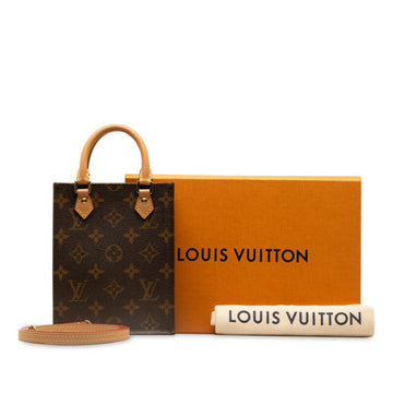 LOUIS VUITTON Monogram Petite Sac Plat Handbag Shoulder Bag M81295 Brown PVC Leather Women's