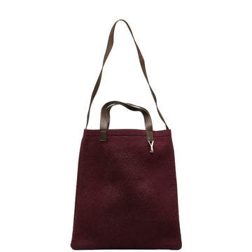 SAINT LAURENT Tote Bag Shoulder Purple Wine Red Wool Leather Women's