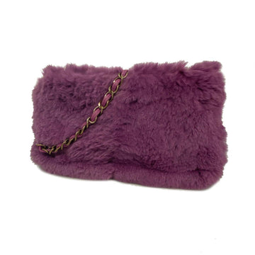 CHANEL Shoulder Bag Chain Fur Purple Women's