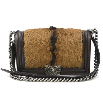 CHANEL Shoulder Bag Chain Boy  Leather/Goat Hair Brown Women's e58585a