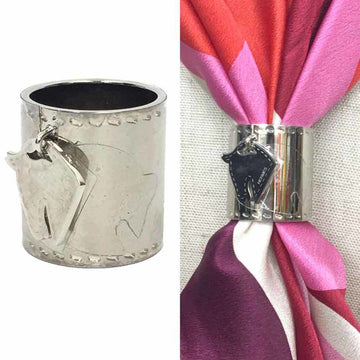 HERMES Horse Charm Scarf Ring Silver Color