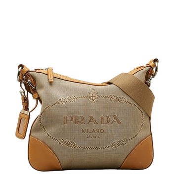 PRADA Jacquard Shoulder Bag BT0534 Beige Canvas Leather Women's