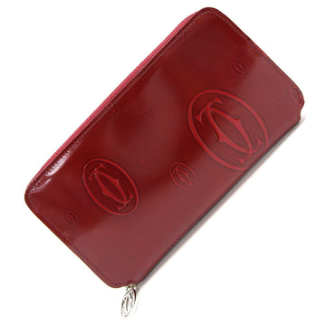 CARTIER Round Long Wallet Happy Birthday L3000721 Bordeaux Patent Leather Red Women's