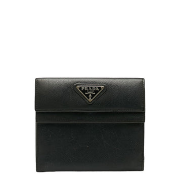 PRADA Saffiano Bi-fold Wallet Black Leather Women's