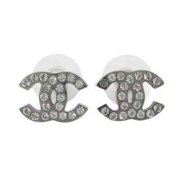 CHANEL Earrings Coco Mark Rhinestone Metal Material Silver 08V Women's