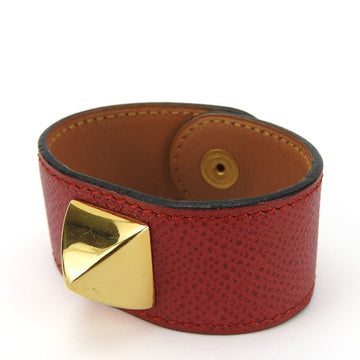 HERMES Bracelet Medor Epsom Metal Red Bangle for Women