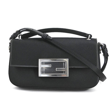 FENDI Shoulder Bag Phone Baguette Silk/Leather Black Silver Women's