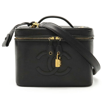 CHANEL Caviar Skin Vanity Bag Handbag Coco Mark Pouch Shoulder Black