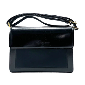 YVES SAINT LAURENT Shoulder Bag Leather/Nylon Black Gold Women's z0459
