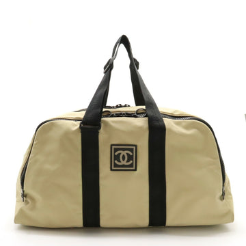 CHANEL Sports Line Boston Bag Travel Shoulder Nylon Beige Black A19977