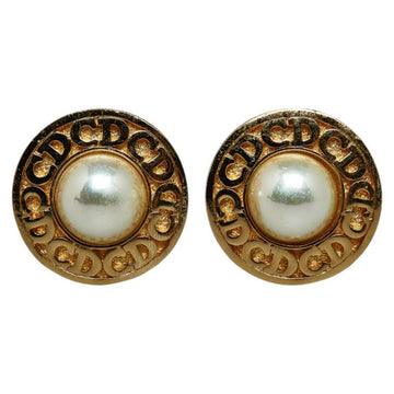 CHRISTIAN DIOR Dior CD Round Earrings Gold Plated Faux Pearl Women's