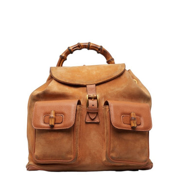 GUCCI Bamboo Backpack 003.58.0016 Brown Beige Suede Leather Women's