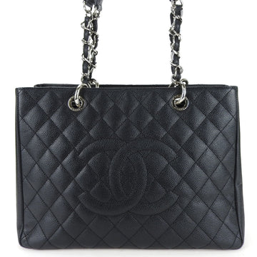CHANEL Tote Bag GST Caviar Skin Black Chain Coco Mark 16 Series Women's