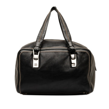 CHANEL Coco Mark Handbag Boston Bag Black Leather Women's