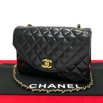 CHANEL Matelasse 22cm Coco Mark Turnlock Lambskin Leather Shoulder Bag Black 14007