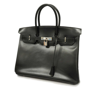 HERMES Handbag Birkin 35 C Engraved Box Calf Black Ladies