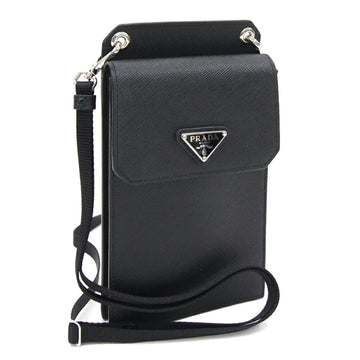 PRADA Shoulder Bag 2ZH068 Black Leather Smartphone Case Pochette Women's Men's