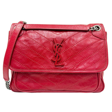 SAINT LAURENTYSL  Chain Shoulder Bag 498894 V-Stitch Leather Red Women's