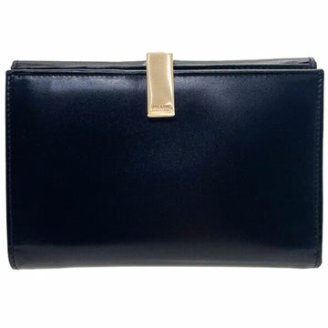 PRADA Wallet Clip Bi-fold Leather Black 1M0703  Double Opening W Medium NERO MM-13176