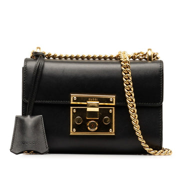 GUCCI Chain Shoulder Bag 409487 Black Gold Leather Women's