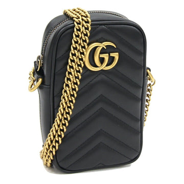 GUCCI Shoulder Bag GG Marmont Black Leather Pochette Women's