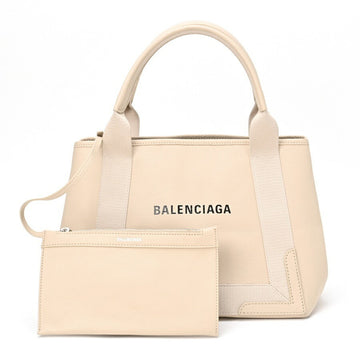 BALENCIAGA Navy Cabas S Tote Bag 339933 Leather Beige S-155162