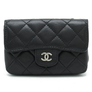 CHANEL Matelasse Coco Mark Coin Case, Purse, Card Business Lambskin Leather, Black A69080