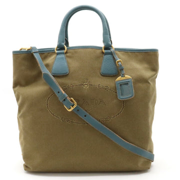PRADA Jacquard Tote Bag Shoulder Canvas Leather CORDA Brown MARINE Blue BN2354