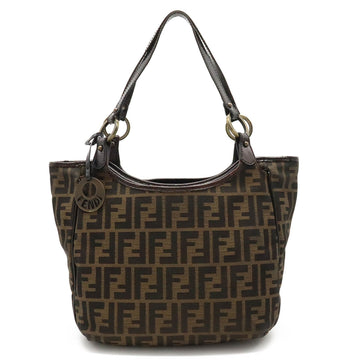 FENDI Zucca pattern tote bag shoulder canvas leather khaki brown dark 8BH156