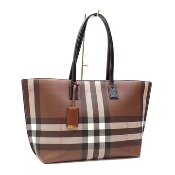 BURBERRY Tote Bag Medium Check Women's Dark Birch Brown PVC Leather 80696591 Shoulder Pattern
