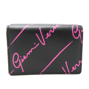 VERSACE All-over Pattern Women's Leather Wallet [tri-fold] Black,Pink