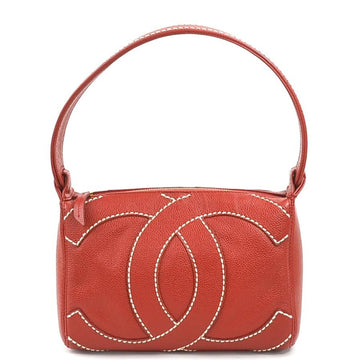CHANEL Shoulder Bag Coco Mark Leather Red/Off-White Women's