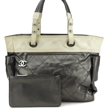CHANEL Tote Bag Paris Biarritz GM Coated Canvas Silver Ivory Bicolor Women's