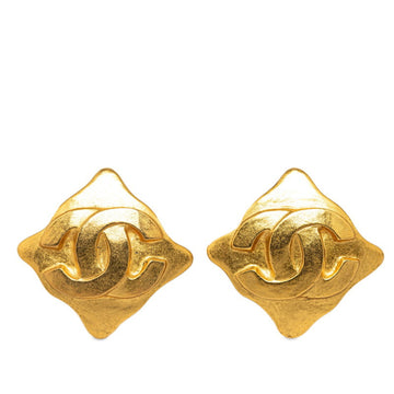 CHANEL Coco Mark Diamond Shape Earrings Gold Plated Women's