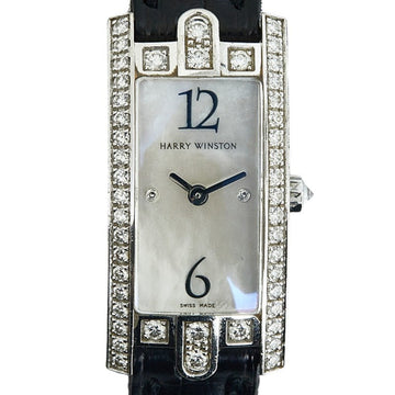 HARRY WINSTON Avenue C 2P Diamond Watch 332LQWLMDD3.1 Quartz White Shell Dial K18WG Gold Leather Ladies