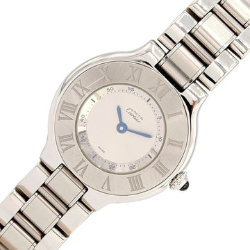 CARTIER Ladies Watch Must 21 SM W10109T2 Silver Dial Roman Numeral Index Stainless Steel Quartz