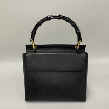 GUCCI Old  Bamboo Leather Handbag Tote Bag Black 3mnj1483-2