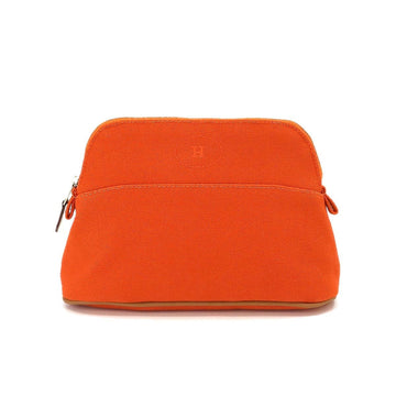HERMES Bolide Pouch Cotton Canvas Leather Orange Silver Hardware