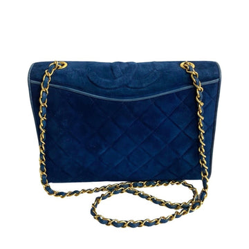 CHANEL Matelasse Full Flap Suede Leather Chain Shoulder Bag Blue 02493