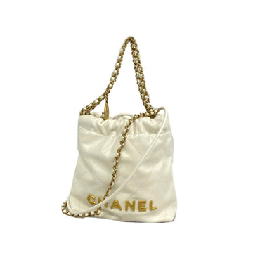 CHANEL Handbag 22 Chain Shoulder Leather White Ladies