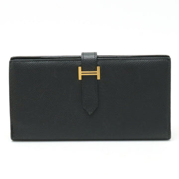 HERMES Bearn Soufflet Bi-fold Long Wallet, Epsom Leather, Black, K Stamp